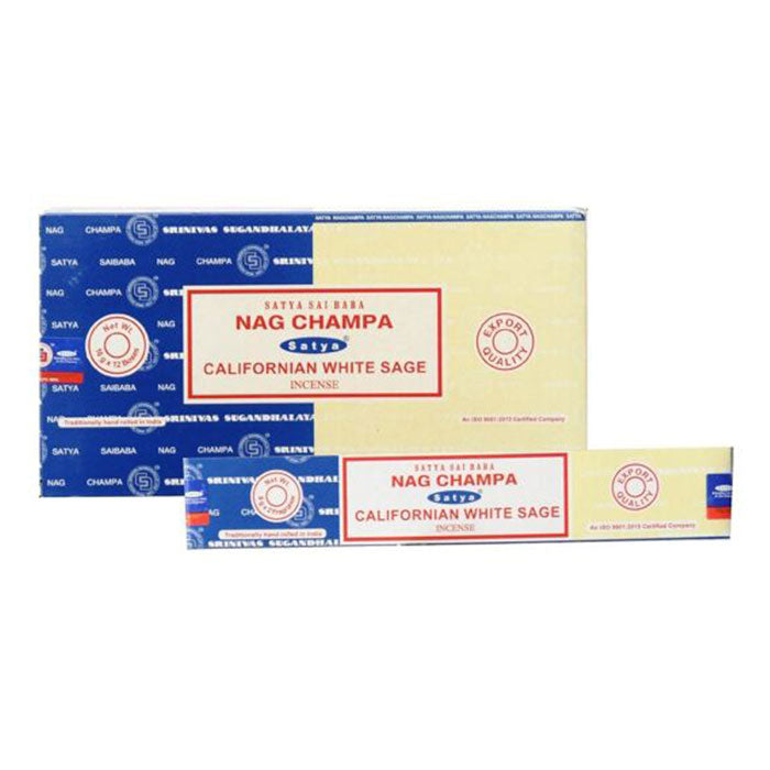 Satya | Nag Champa 16G Incense Display of 12 Incense Maple Craft Inc Californian White Sage
