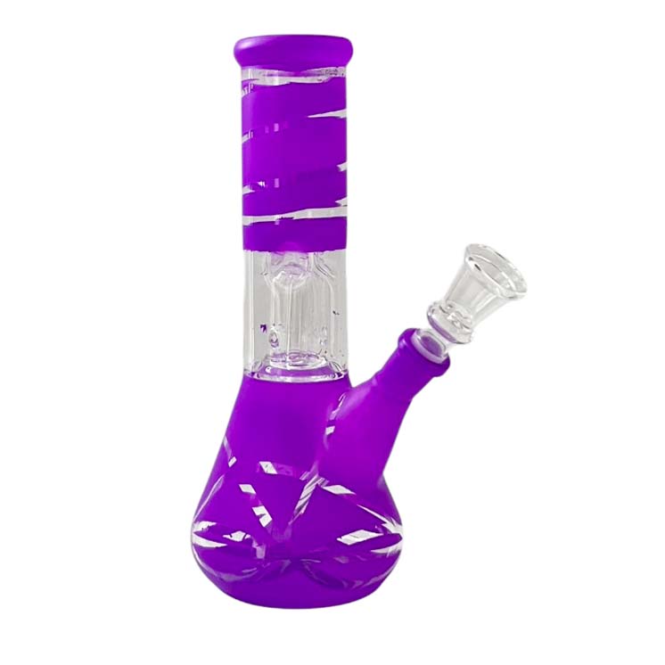 8” Color Spiral Beaker Bong – Built-In Perc Glass Bong Super Supplys Inc Voilet Purple