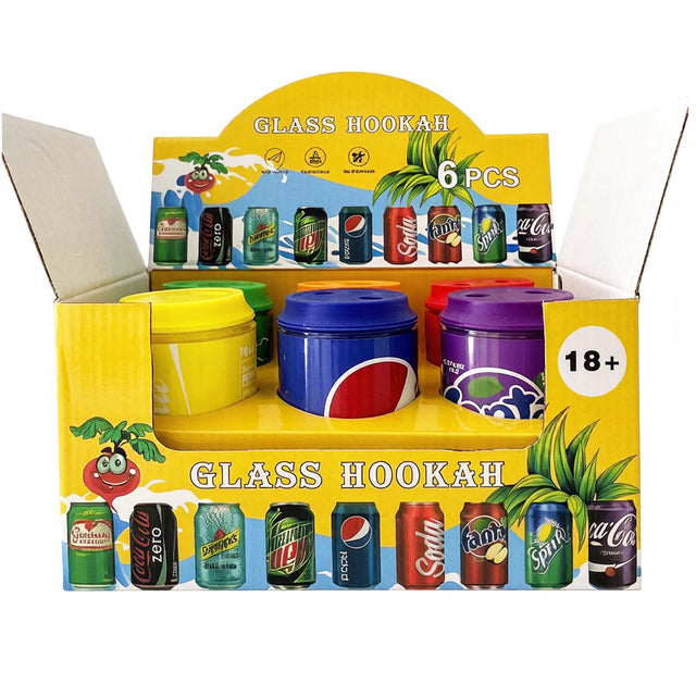 Soda Can Glass Bong Assorted Design-6 Pcs/Display Glass Bong Super Supplys Inc