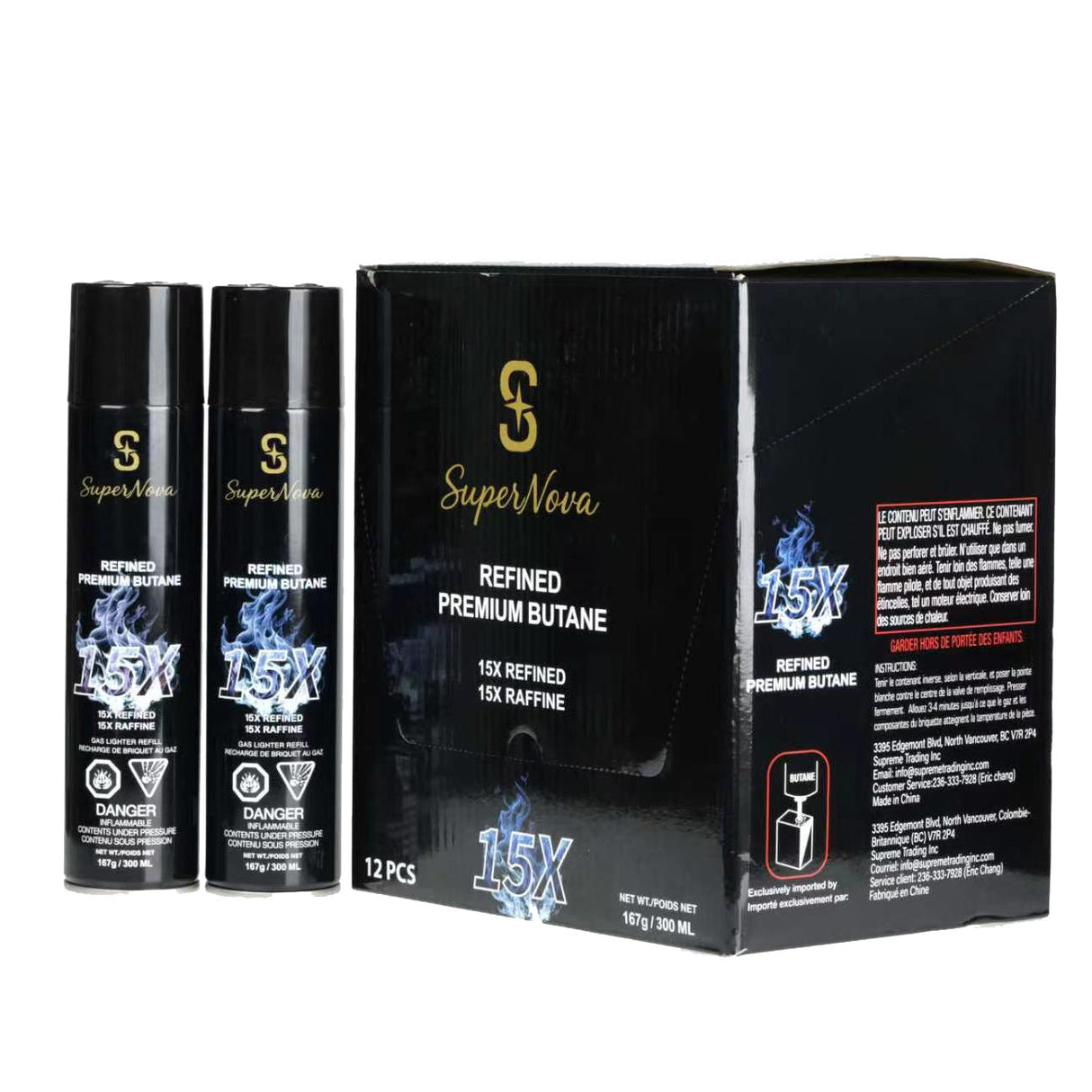SuperNova | 15X Refined Premium Butane 300mL - Box of 12 Butane · Fluid Supreme Trading