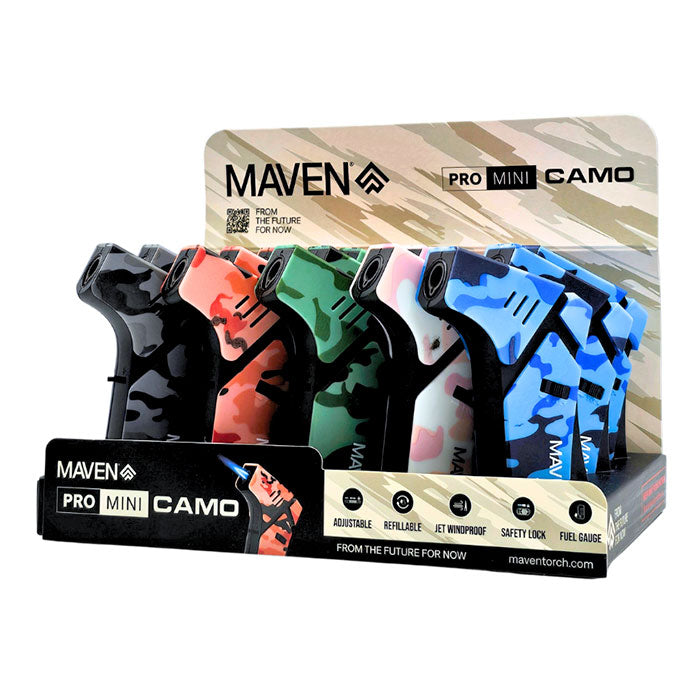 Maven | Pro Mini Camo Torch Lighters Display of 15 Torch Maple Craft Inc