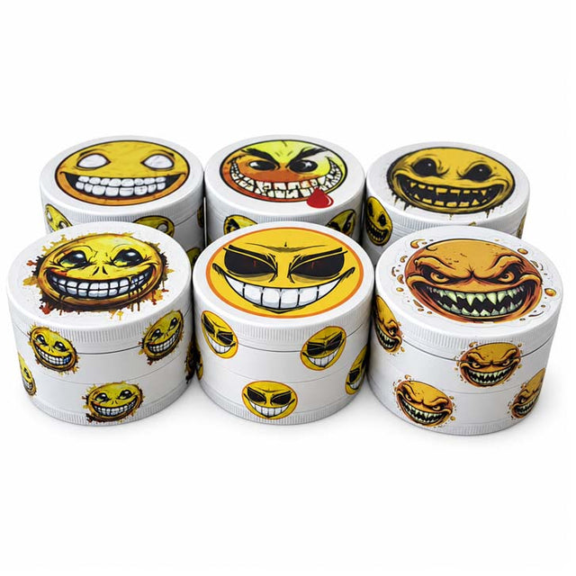 63mm Wicked Smiley 4-Part Metal Herb Grinder – 6PCS Display Display Pack Super Supplys Inc Default Title