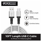 Fortune | 10ft USB-A to USB-C Braided Fast Charging Cable – 3A Charging Cable · Accessory Fortune