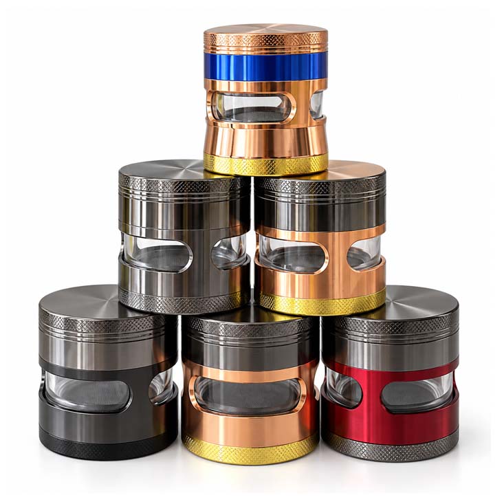 55mm 4-Piece Window Zinc Alloy Grinder – 6-Piece Display Assorted Colors Display Pack Super Supplys Inc