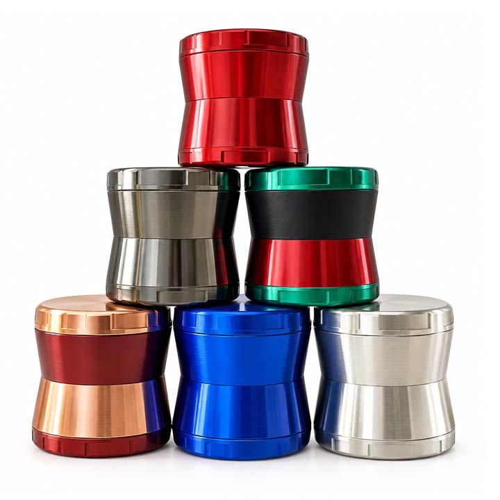63mm 4-Piece Hourglass Metal Grinder – 6-Piece Display Display Pack Super Supplys Inc