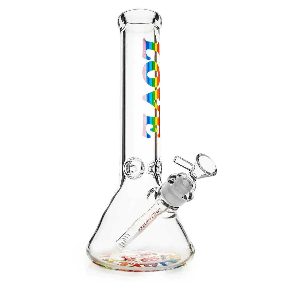 Red Eye Glass® | 12" Rainbow Love Beaker Base Water Pipe – 7mm Thick [REG091] Glass Bong Smoking Cat Distribution