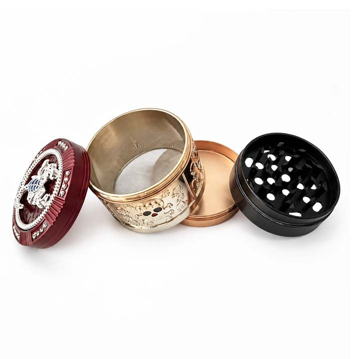 63mm 4-Piece Scorpion & Skull Metal Grinder – 6-Piece Display Display Pack Super Supplys Inc