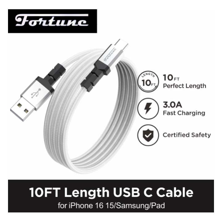 Fortune | 10ft USB-A to USB-C Braided Fast Charging Cable – 3A Charging Cable · Accessory Fortune