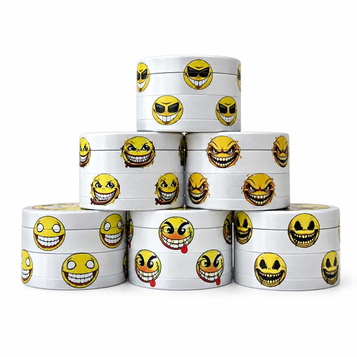 63mm Wicked Smiley 4-Part Metal Herb Grinder – 6PCS Display Display Pack Super Supplys Inc
