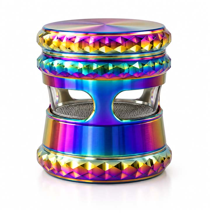 60mm 4-Piece Rainbow Window Zinc Alloy Grinder – 6-Piece Display Display Pack Super Supplys Inc Default Title
