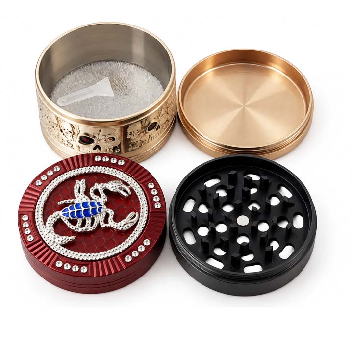 63mm 4-Piece Scorpion & Skull Metal Grinder – 6-Piece Display Display Pack Super Supplys Inc