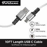 Fortune | 10ft USB-A to USB-C Braided Fast Charging Cable – 3A Charging Cable · Accessory Fortune