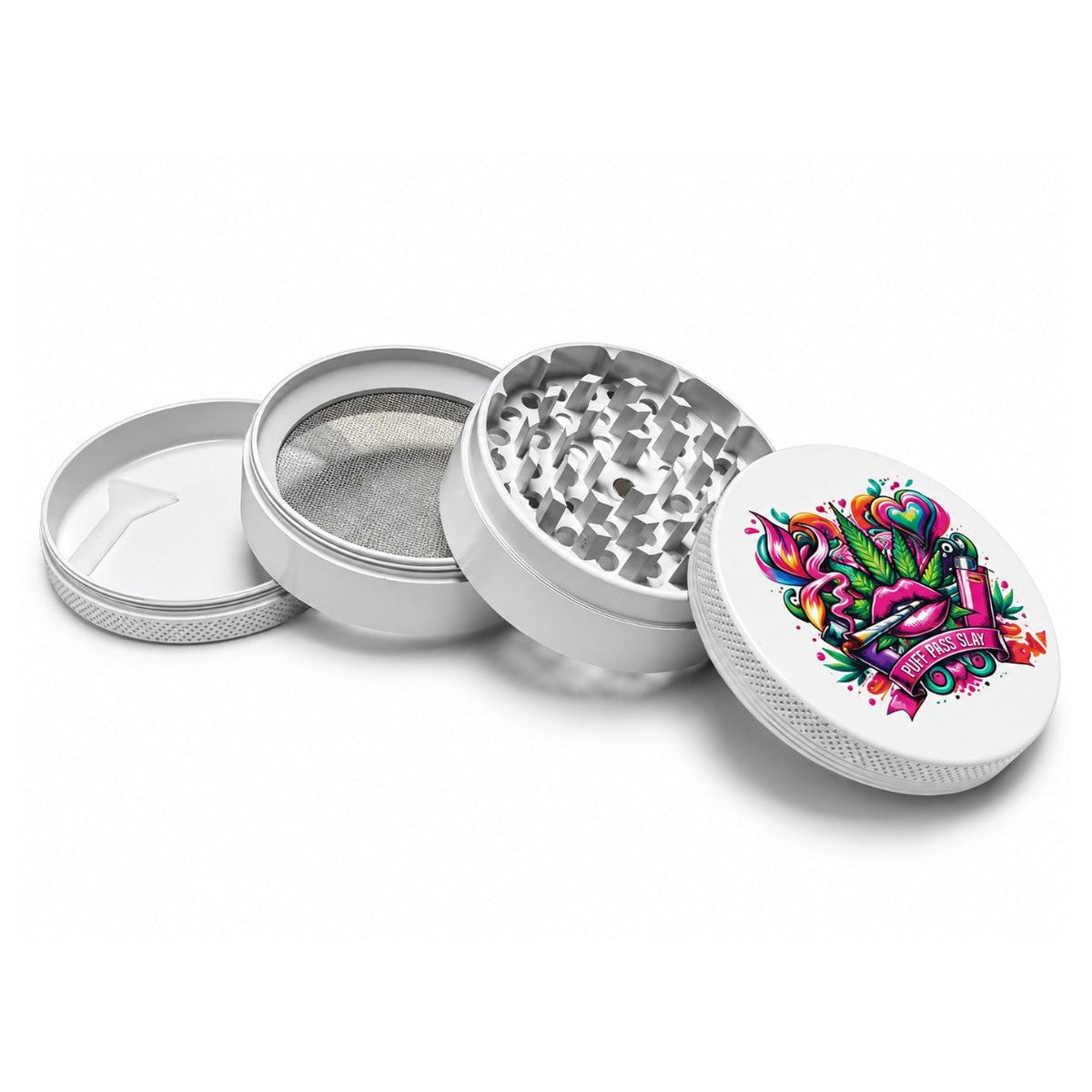 63mm 4-Piece Kush Pop Art Metal Grinder Display Pack Super Supplys Inc