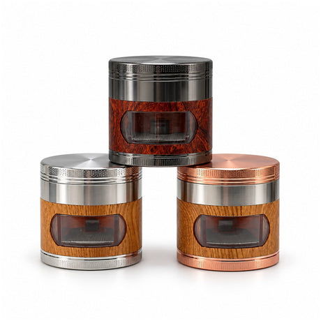55mm 4-Piece Wood-Grain Wrap Metal Grinder Display Pack Super Supplys Inc