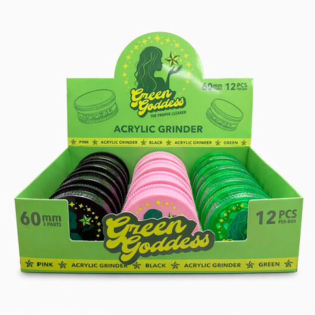 Green Goddess | Acrylic 3-Part Grinder-Pink/Black/Green– 60mm (12 PCS) Display Pack B Movin Distribution