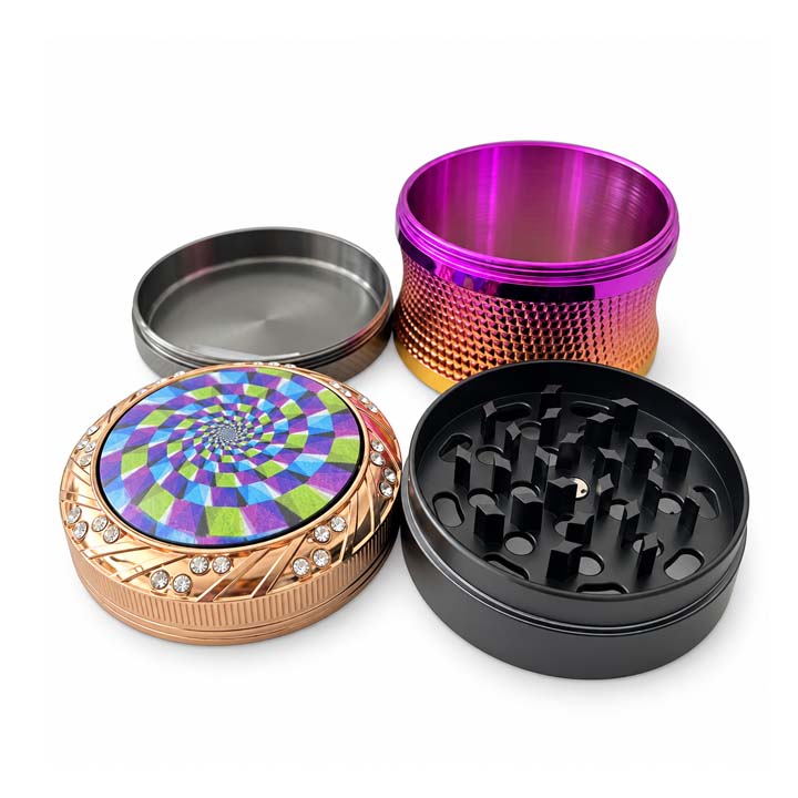 63mm 4-Piece Optical Illusion Metal Grinder – 6-Piece Display Display Pack Super Supplys Inc