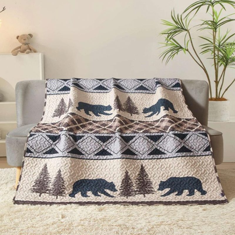 Lodge Collection Bear Design Reversible Throw Quilt [6100] Blanket Canadian Distributor Bear Run