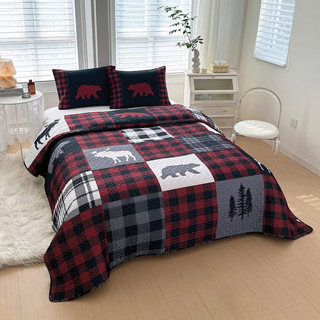 Lodge Collection 3pcs King size reversible quilt bed set [6120] Blanket Canadian Distributor Bear Mountain