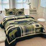 Lodge Collection 3pcs Queen size reversible quilt bed set [6110] Blanket Canadian Distributor Wild Retreat Green