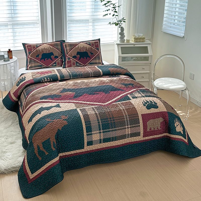 Lodge Collection 3pcs King size reversible quilt bed set [6120] Blanket Canadian Distributor Wild Retreat Sienna