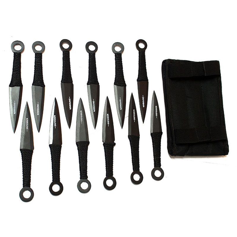 6" Black Throwing Knives with Black Handle & Sheath Set of 12 [6233] Throwing Knife Canadian Distributor