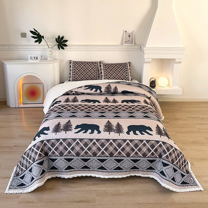 Lodge Collection Sherpa Lined 3pcs Queen size quilt bed set [6260] Blanket Canadian Distributor Bear Tracks