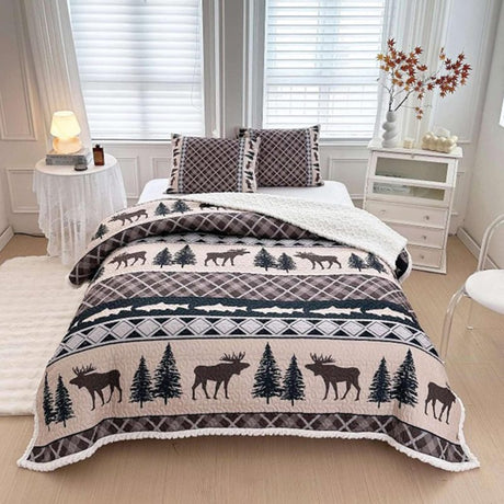 Lodge Collection Sherpa Lined 3pcs Queen size quilt bed set [6260] Blanket Canadian Distributor Salmon Run Creek