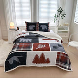 Lodge Collection Sherpa Lined 3pcs Queen size quilt bed set [6260] Blanket Canadian Distributor Wildlife Haven