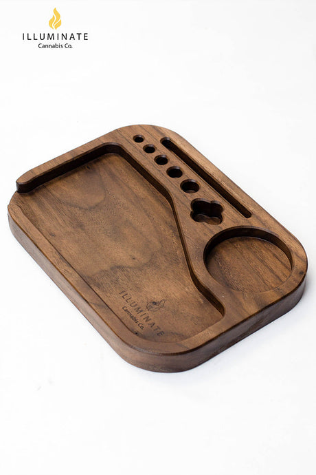 Walnut compact rolling tray- - One Wholesale