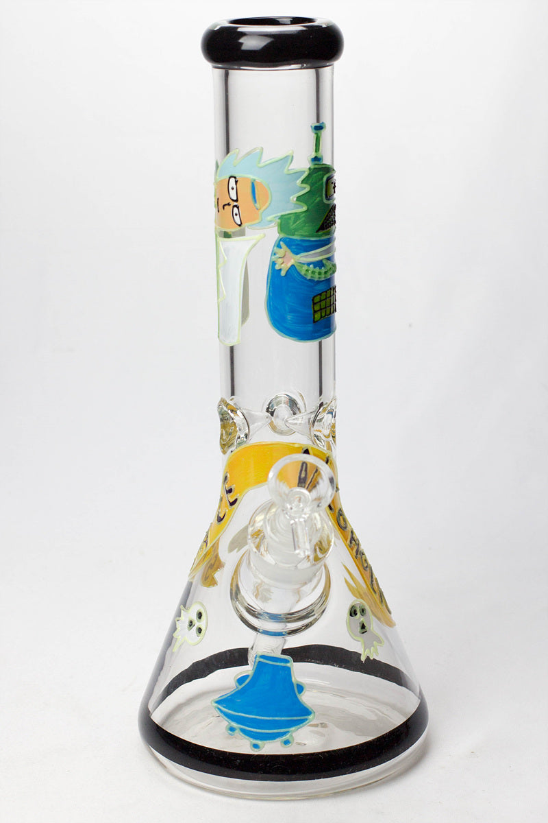 13" Glow in the dark hand painted 7 mm glass water bong- - One Wholesale