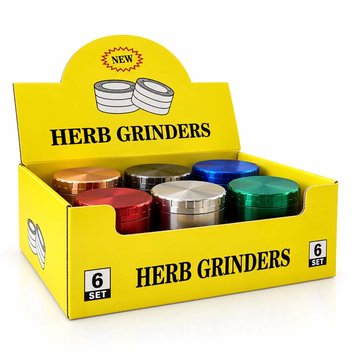 63mm 4-Piece Hourglass Metal Grinder – 6-Piece Display Display Pack Super Supplys Inc