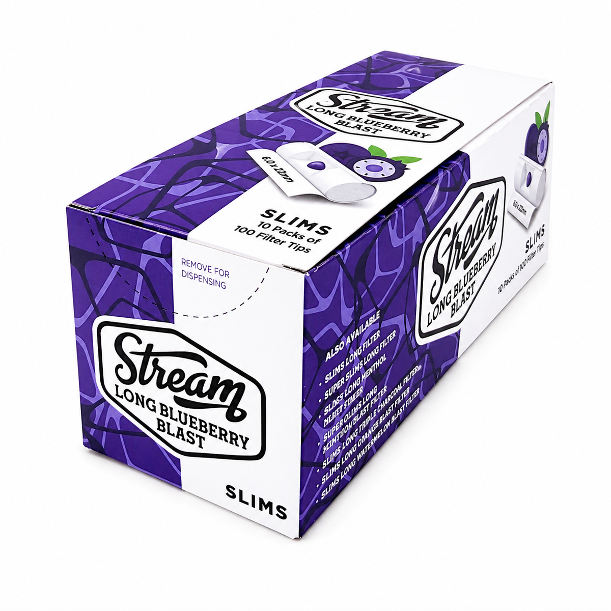 STREAM | Slims Long Blueberry Blast RYO Filters Display Carton - 10 Ba ...