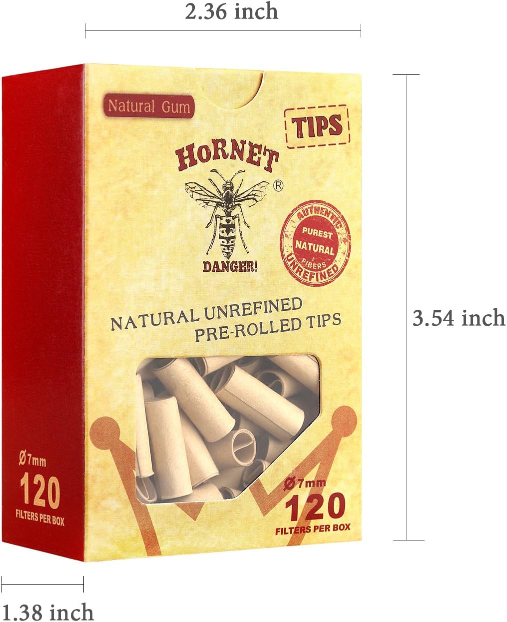 HORNET Unbleached Pre-Rolled Tips, Unrefined and Raw Cigarette Filters