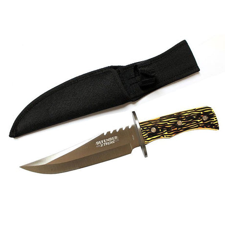 10.8″ Defender Serrated Blade Silver & Black Hunting Knife [7590] Fixed Blade Knife Canadian Distributor