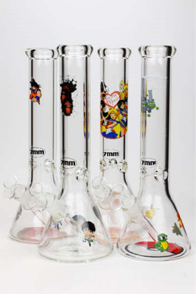 13.5" Cartoon 7 mm glass water beaker bong- - One Wholesale