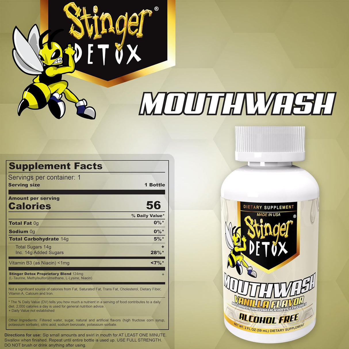 Stinger Detox | Mouthwash Drink - Vanilla Flavor - 2 FL OZ - Alcohol Free Detox Desert Depot