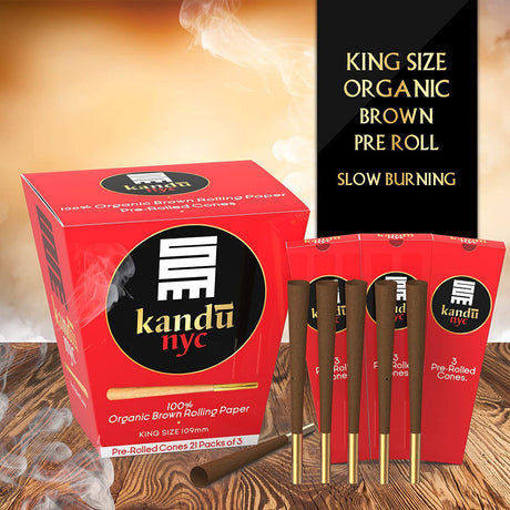 Kandu NYC King Size Pre Rolled Cones, Display Box 21 Count with 3 Cones Each- - One Wholesale