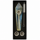 Acid Secs | Clear with Blue and Yellow Inclusions Quartz Crystal Pipe with Choke