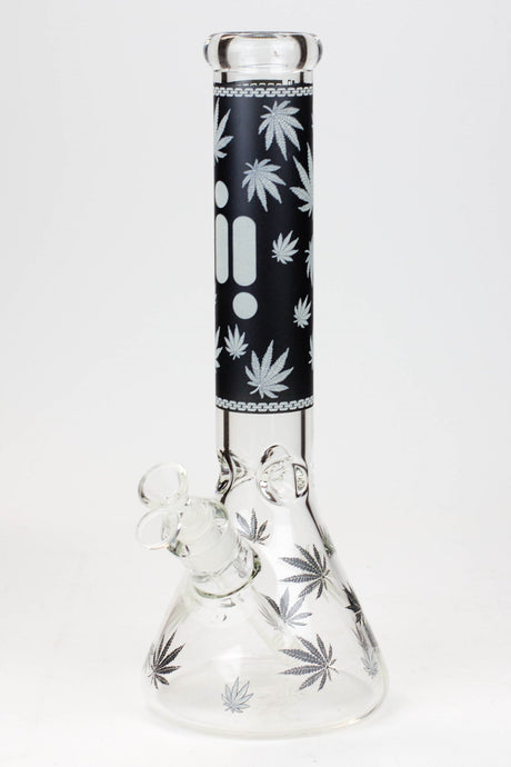 14" Infyniti Leaf Glow in the dark 7 mm glass bong-Black - One Wholesale