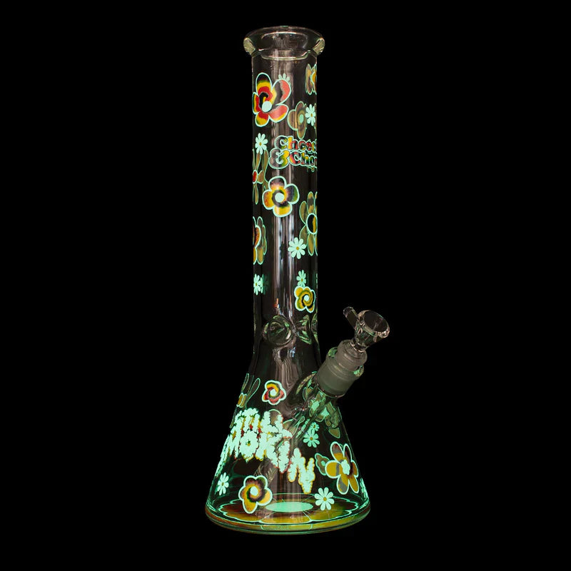 Cheech & Chong® Glass | 15" 7mm Thick Tie Dye Glow-in-the-Dark Water Pipe [CC169] Glass Bong Smoking Cat Distribution