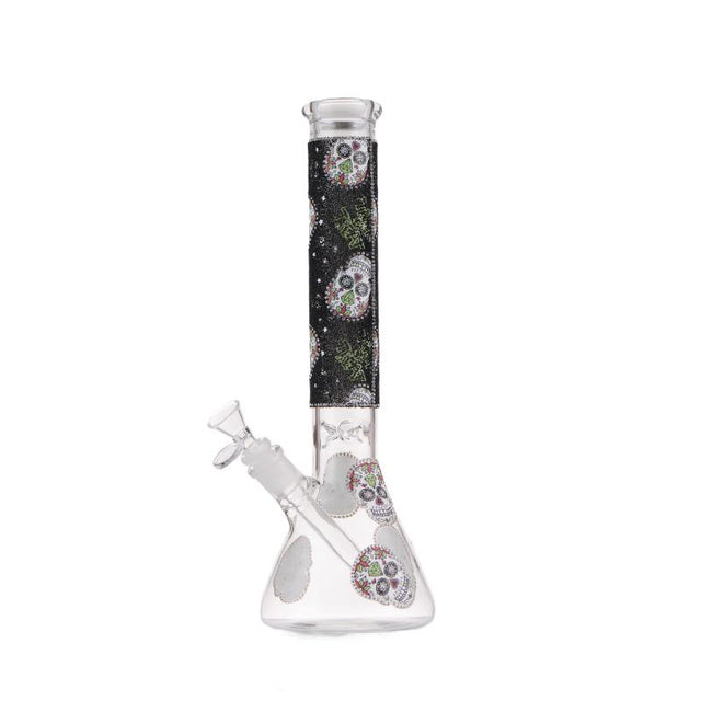 14" Graphic with cubic zirconia decor glass beaker water bong [AK19-308I] Glass Bong Canadian Distributor