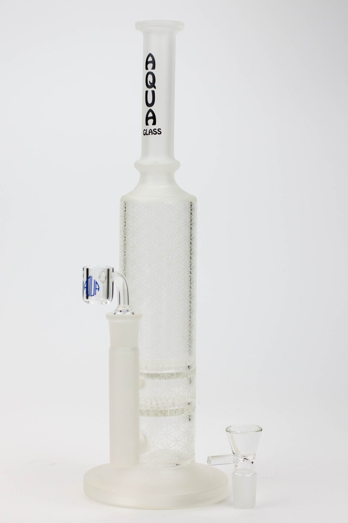 14" AQUA Glass / 2-in-1 / Dual honeycomb sandblast glass water bong- - One Wholesale