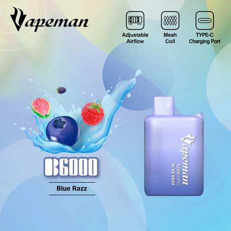 Vapeman 6000 Puffs Rechargable Vape - B6000 Federal Excise Tax StoneSmiths Blue Razz