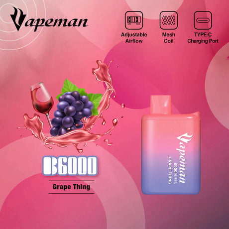 Vapeman 6000 Puffs Rechargable Vape - B6000 Federal Excise Tax StoneSmiths Grape Thing