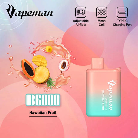 Vapeman 6000 Puffs Rechargable Vape - B6000 Federal Excise Tax StoneSmiths Hawaiian Fruit