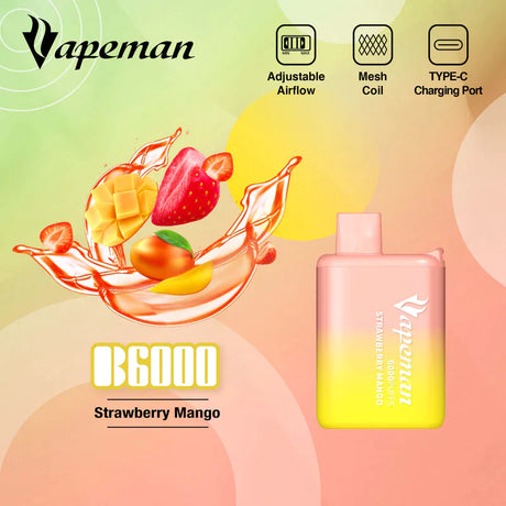 Vapeman 6000 Puffs Rechargable Vape - B6000 Federal Excise Tax StoneSmiths Strawberry Mango