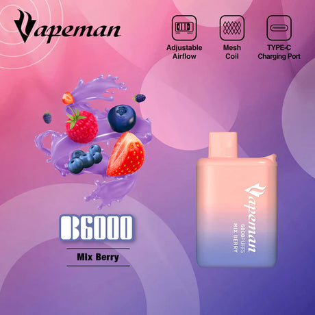 Vapeman 6000 Puffs Rechargable Vape - B6000 Federal Excise Tax StoneSmiths Mix Berry
