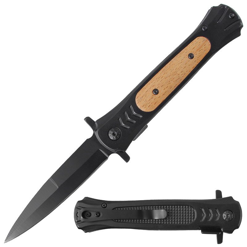 Folding Pocket Knife Stainless - Black Steel Wood [BF210870] Folding Knife Canadian Distributor