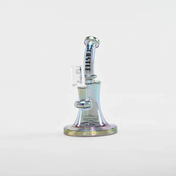 Castle Glassworks | 8.5" Bell Dab Rig – 7mm Thick Electroplated Glass (14mm Female) Glass Rig Castle Glassworks Dark Chrome