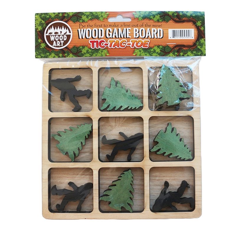Wood Black Big foot & Pine tree Tic Tac Toe Game, Hand Crafted [CD-4528] Handcrafted Canadian Distributor